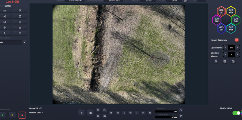 Widok przedmiotu testowego w programie Loc8 - zdjęcie z drona z wysokości przelotowej