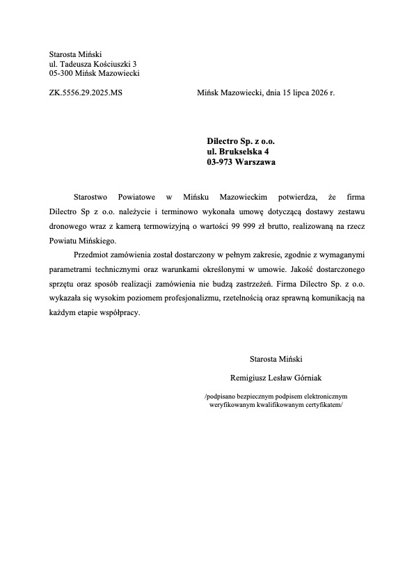 Referencje - Dilectro Sp. z o.o. Starostwo Powiatowe w Mińsku Mazowieckim